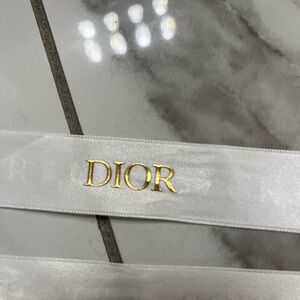 Authentic Dior White Satin Ribbon with Gold Logo Print